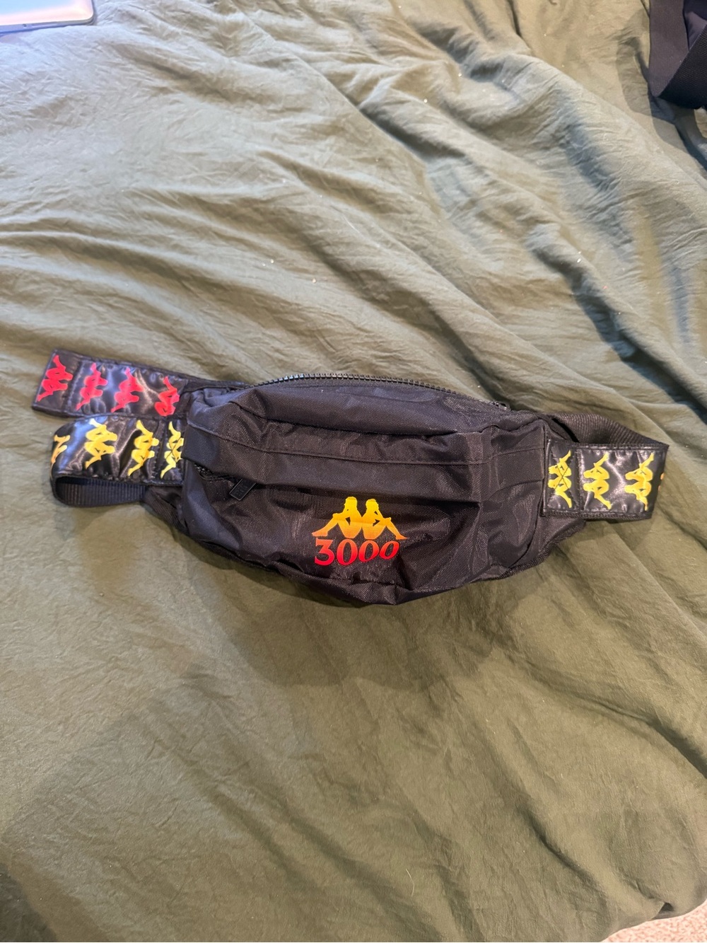 Kappa Black Waist Bag with Yellow Logo and Red 3000